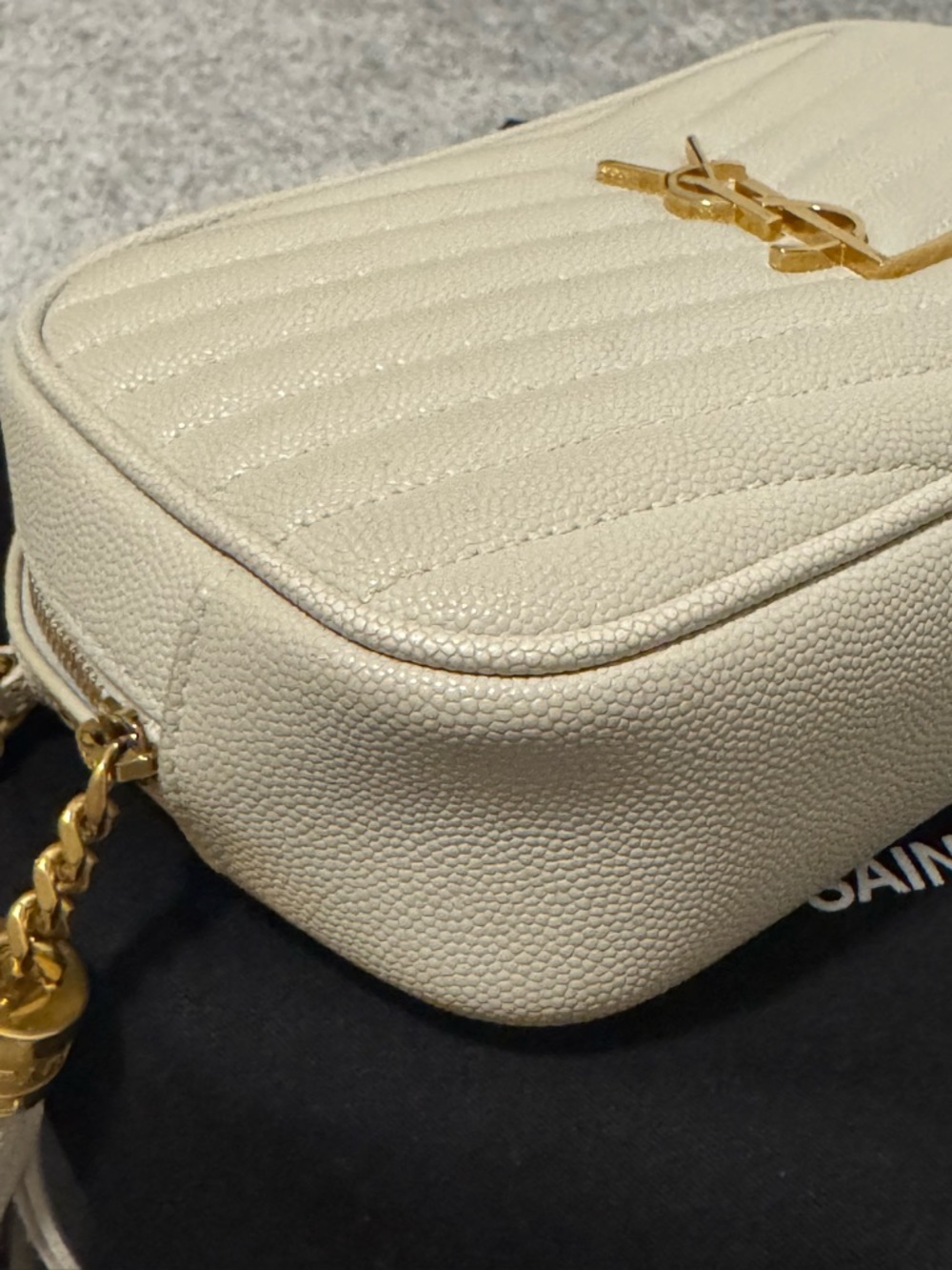 Saint Laurent Quilted Camera Crossbody Bag in Cream with Gold Hardware - Picture 4 of 16